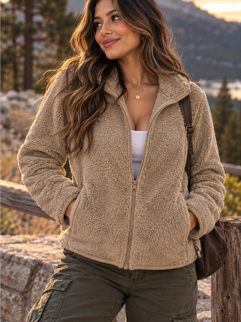 Uniqlo Women’s M Beige Fluffy Fleece Full Zip Jacket Sherpa Cozy